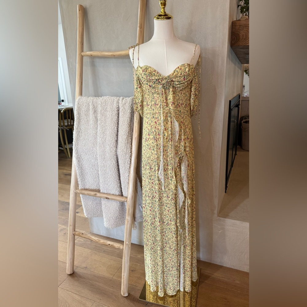 For Love And Lemons Yellow Floral Maxi Dress